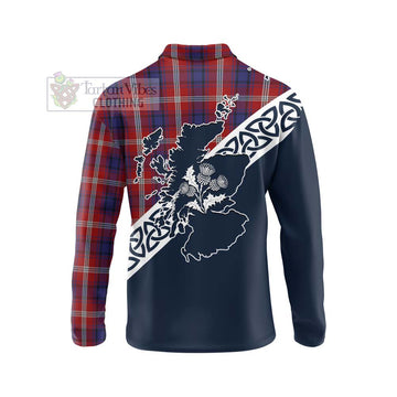 Ainslie Tartan Long Sleeve Polo Shirt Featuring Thistle and Scotland Map - Tartan Vibes Clothing