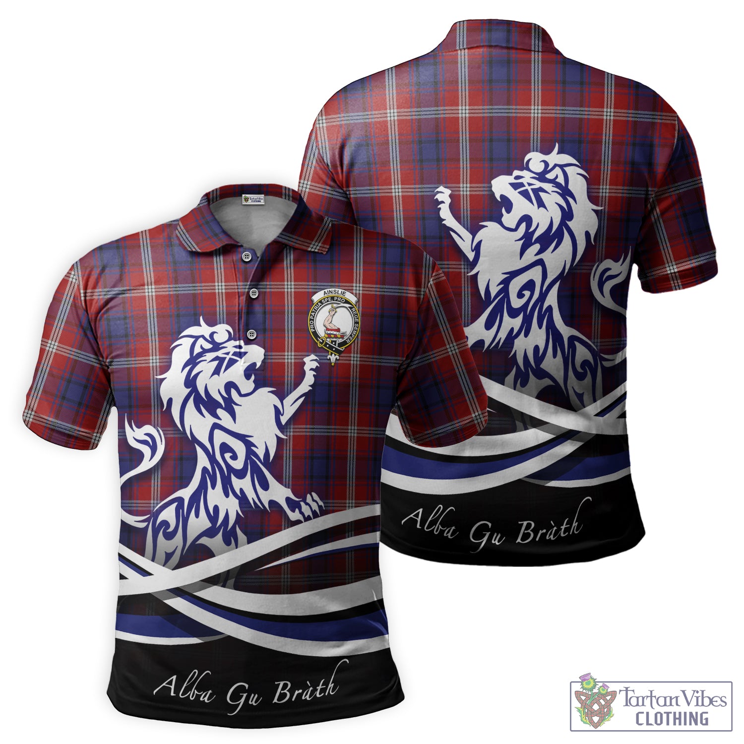 Ainslie Tartan Polo Shirt with Alba Gu Brath Regal Lion Emblem - Tartan Vibes Clothing