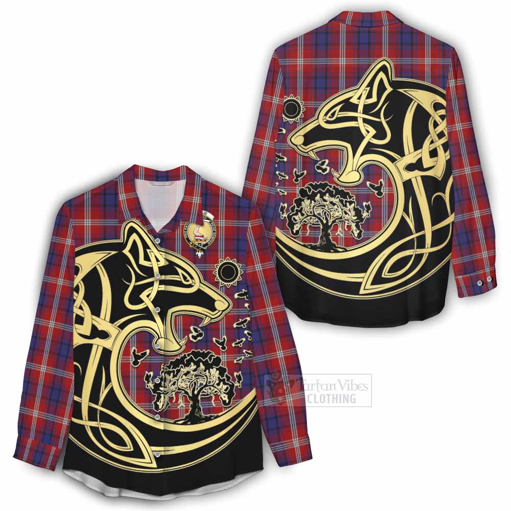 Ainslie Tartan Women's Casual Shirt with Family Crest Celtic Wolf Style - Tartan Vibes Clothing