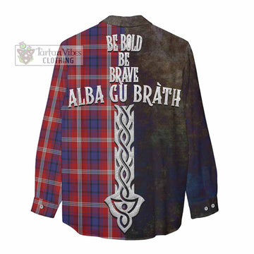 Ainslie Tartan Family Crest Women's Casual Shirt Alba Gu Brath Be Brave Lion Ancient Style - Tartan Vibes Clothing