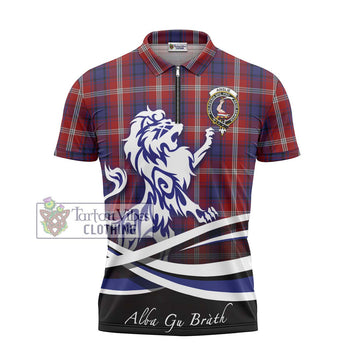 Ainslie Tartan Zipper Polo Shirt with Alba Gu Brath Regal Lion Emblem - Tartan Vibes Clothing