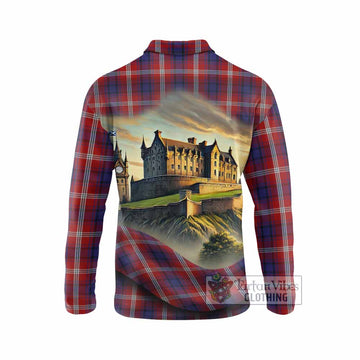 Ainslie Tartan Family Crest Long Sleeve Polo Shirt with Scottish Ancient Castle Style - Tartan Vibes Clothing