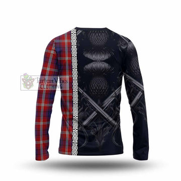 Ainslie Tartan Long Sleeve T-Shirt with Family Crest Cross Sword Thistle Celtic Vibes - Tartan Vibes Clothing