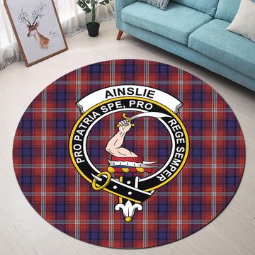 Ainslie Tartan Round Rug with Family Crest - Tartanvibesclothing