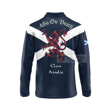 Ainslie Tartan Lion Rampant Long Sleeve Polo Shirt Proudly Display Your Heritage with Alba Gu Brath and Clan Name - Tartan Vibes Clothing