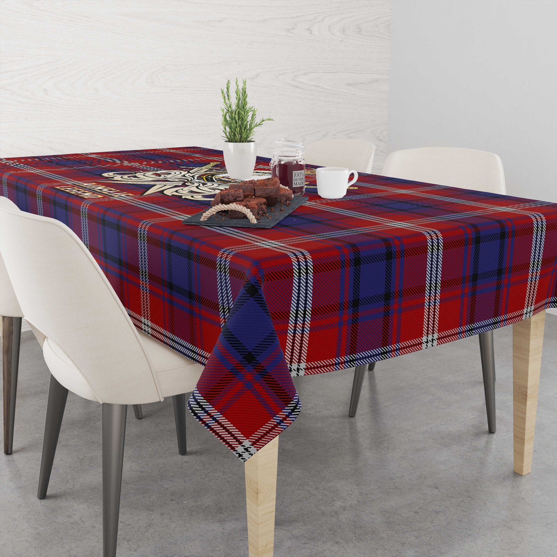 Tartan Vibes Clothing Ainslie Tartan Tablecloth with Clan Crest and the Golden Sword of Courageous Legacy