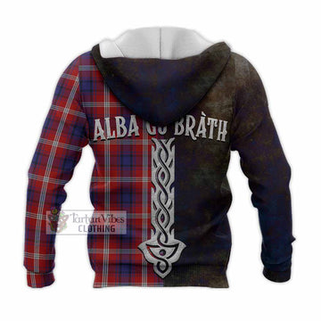 Tartan Vibes Clothing Ainslie Tartan Family Crest Knitted Hoodie Alba Gu Brath Be Brave Lion Ancient Style