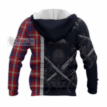 Tartan Vibes Clothing Ainslie Tartan Knitted Hoodie with Family Crest Cross Sword Thistle Celtic Vibes