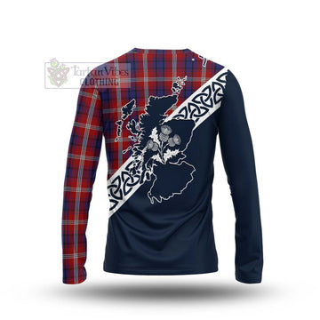 Ainslie Tartan Long Sleeve T-Shirt Featuring Thistle and Scotland Map - Tartan Vibes Clothing