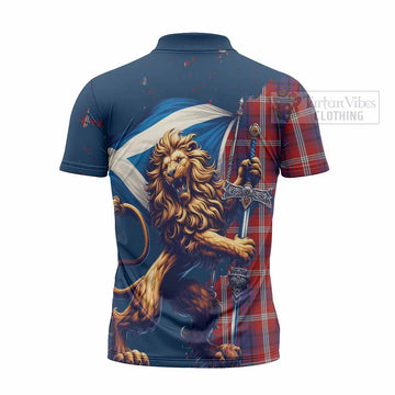 Ainslie Tartan Family Crest Zipper Polo Shirt with Scottish Majestic Lion - Tartan Vibes Clothing