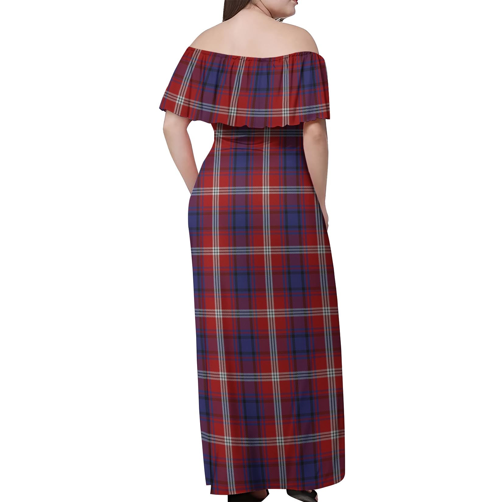 Ainslie Tartan Off Shoulder Long Dress - Tartanvibesclothing