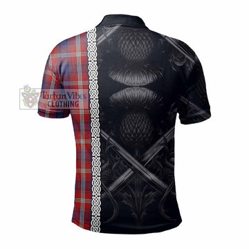 Ainslie Tartan Polo Shirt with Family Crest Cross Sword Thistle Celtic Vibes - Tartan Vibes Clothing