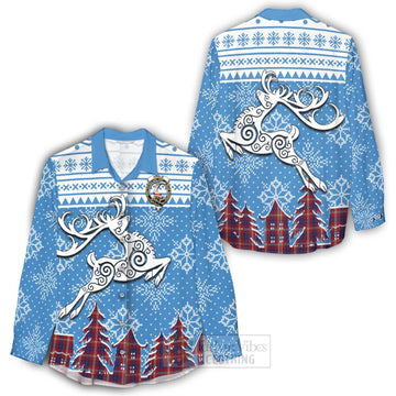 Ainslie Clan Christmas Women's Casual Shirt Celtic Reindeer Style - Tartan Vibes Clothing