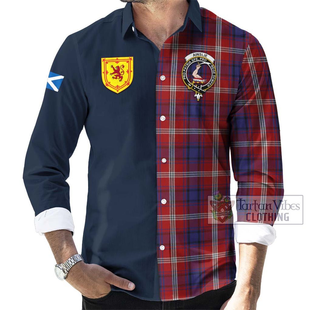 Tartan Vibes Clothing Ainslie Tartan Long Sleeve Button Shirt with Scottish Lion Royal Arm Half Style