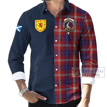 Tartan Vibes Clothing Ainslie Tartan Long Sleeve Button Shirt with Scottish Lion Royal Arm Half Style