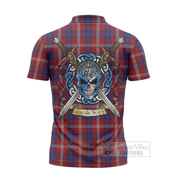 Ainslie Tartan Zipper Polo Shirt with Family Crest Celtic Skull Style - Tartan Vibes Clothing