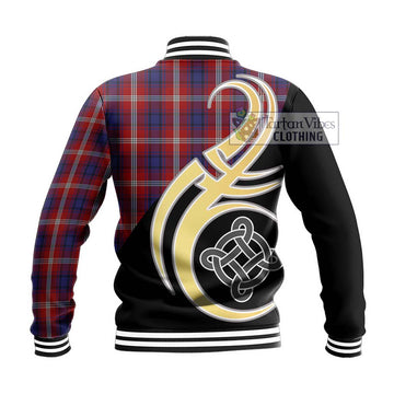 Ainslie Tartan Baseball Jacket with Family Crest and Celtic Symbol Style - Tartan Vibes Clothing