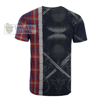Tartan Vibes Clothing Ainslie Tartan Cotton T-shirt with Family Crest Cross Sword Thistle Celtic Vibes