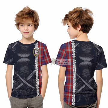 Ainslie Tartan Kid T-Shirt with Family Crest Cross Sword Thistle Celtic Vibes - Tartan Vibes Clothing
