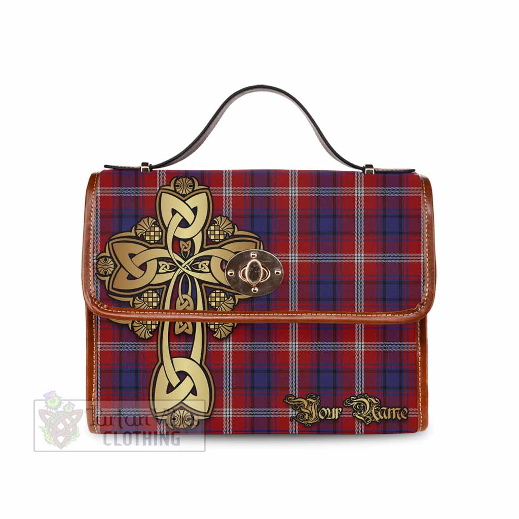 Ainslie Tartan Waterproof Canvas Bag Golden Thistle Celtic Cross Style Brown Leather Strap One Size 10.5*20*27cm - Tartan Vibes Clothing