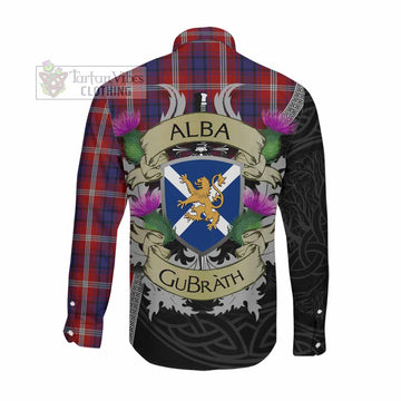 Ainslie Tartan Family Crest Long Sleeve Button Shirt Lion Rampant Royal Thistle Shield Celtic Inspired Men's Shirt - Tartan Vibes Clothing