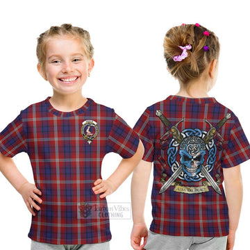 Ainslie Tartan Kid T-Shirt with Family Crest Celtic Skull Style - Tartan Vibes Clothing