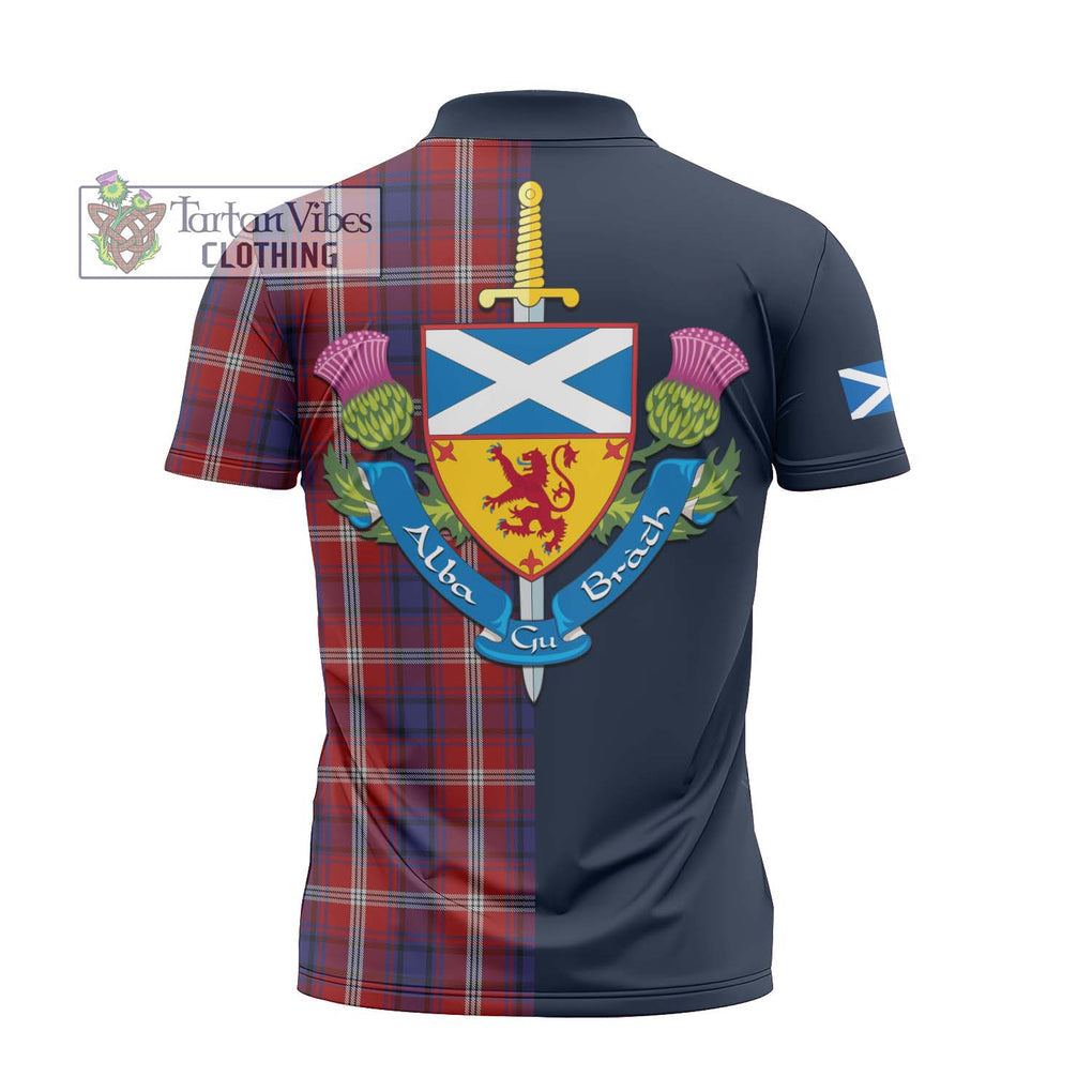 Ainslie Tartan Zipper Polo Shirt Alba with Scottish Lion Royal Arm Half Style - Tartan Vibes Clothing