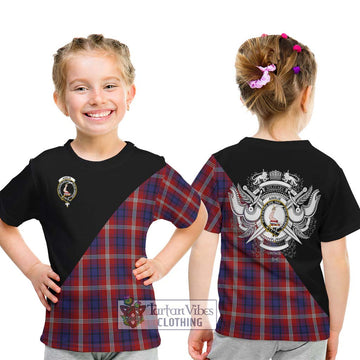 Ainslie Tartan Kid T-Shirt with Family Crest and Military Logo Style - Tartan Vibes Clothing