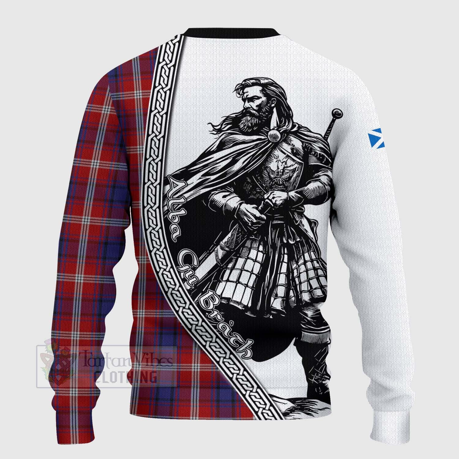 Ainslie Tartan Clan Crest Knitted Sweater with Highlander Warrior Celtic Style - Tartan Vibes Clothing