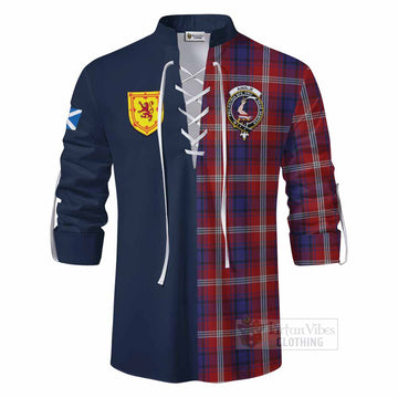 Ainslie Tartan Ghillie Kilt Shirt Alba with Scottish Lion Royal Arm Half Style - Tartan Vibes Clothing