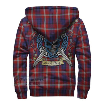 Ainslie Tartan Sherpa Hoodie with Family Crest Celtic Skull Style - Tartan Vibes Clothing