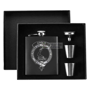 Ainslie Crest Hip Flask Set 7oz Black Stainless Steel with A Gift Box - 2D-tartanvibesclothing