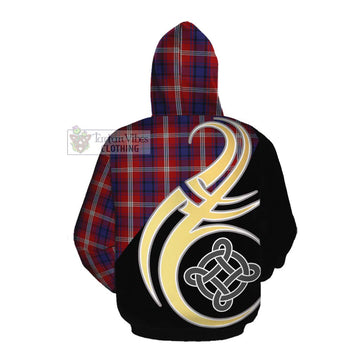 Ainslie Tartan Cotton Hoodie with Family Crest and Celtic Symbol Style Pullover Hoodie - Tartan Vibes Clothing