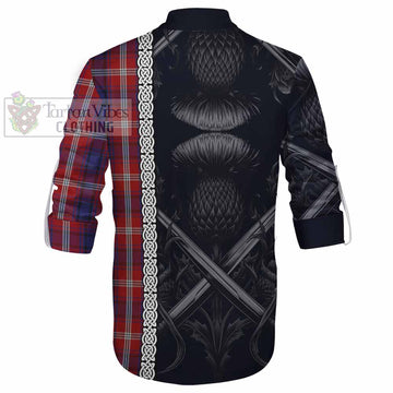 Ainslie Tartan Ghillie Kilt Shirt with Family Crest Cross Sword Thistle Celtic Vibes - Tartan Vibes Clothing