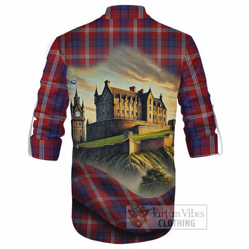 Ainslie Tartan Family Crest Ghillie Kilt Shirt with Scottish Ancient Castle Style - Tartan Vibes Clothing