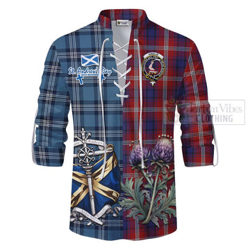 Ainslie Tartan Ghillie Kilt Shirt Happy St. Andrew's Day Half Tartan Style - Tartan Vibes Clothing
