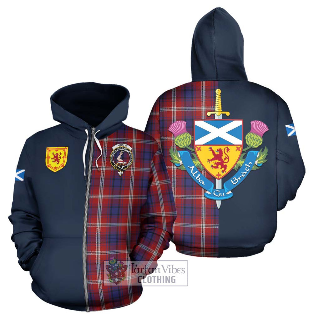 Ainslie Tartan Hoodie Alba with Scottish Lion Royal Arm Half Style - Tartan Vibes Clothing