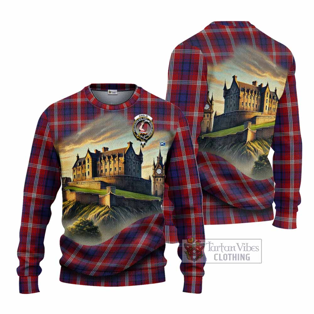 Ainslie Tartan Family Crest Knitted Sweater with Scottish Ancient Castle Style - Tartan Vibes Clothing