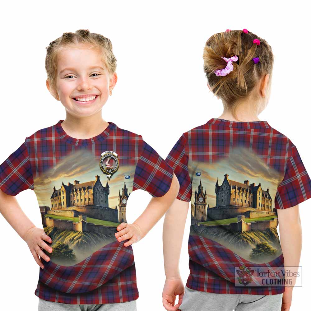 Ainslie Tartan Family Crest Kid T-Shirt with Scottish Ancient Castle Style - Tartan Vibes Clothing
