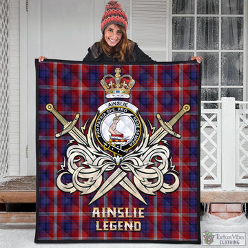 Ainslie Tartan Quilt with Clan Crest and the Golden Sword of Courageous Legacy - Tartan Vibes Clothing