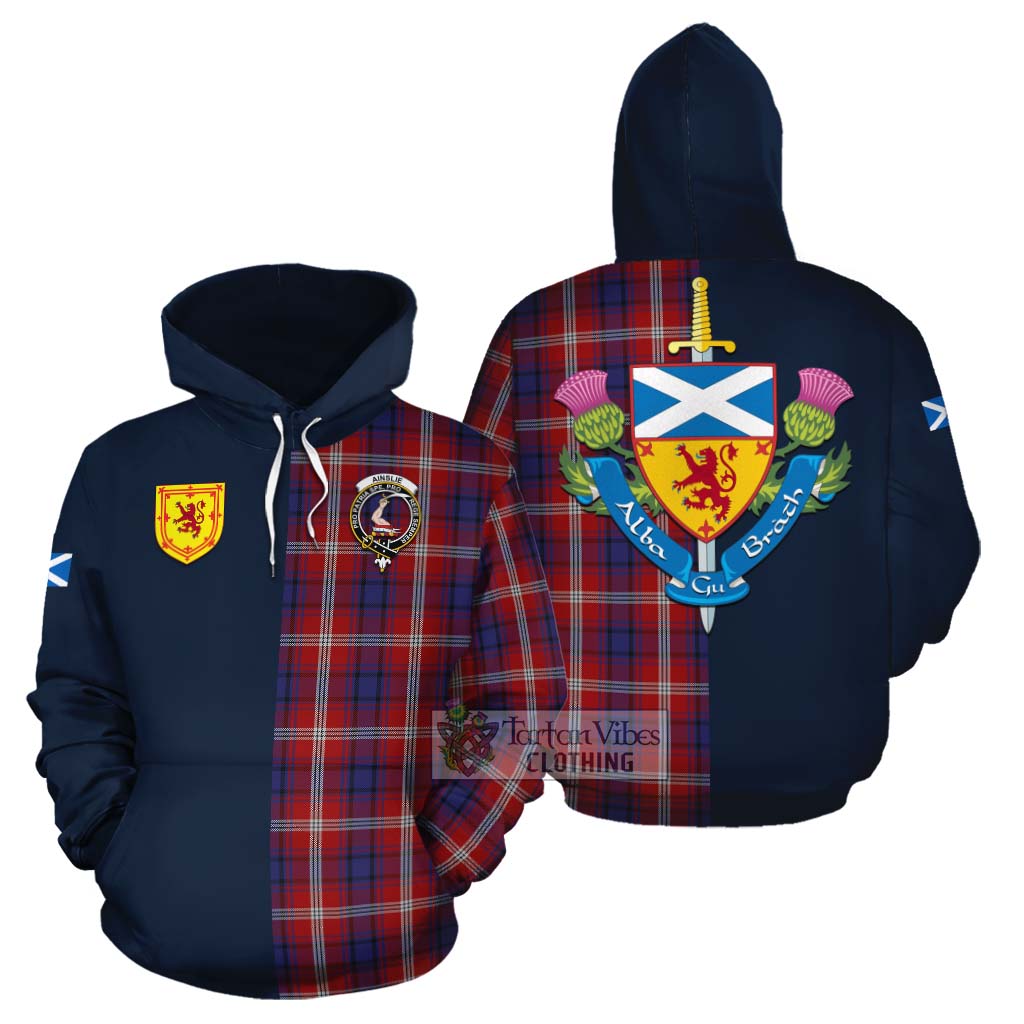 Ainslie Tartan Cotton Hoodie Alba with Scottish Lion Royal Arm Half Style Zip Hoodie - Tartan Vibes Clothing