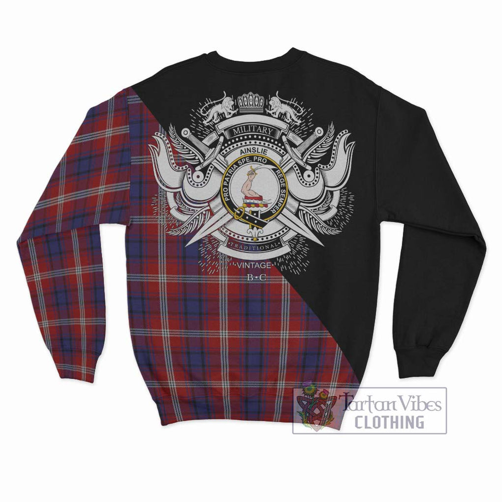 Ainslie Tartan Sweatshirt with Family Crest and Military Logo Style - Tartan Vibes Clothing