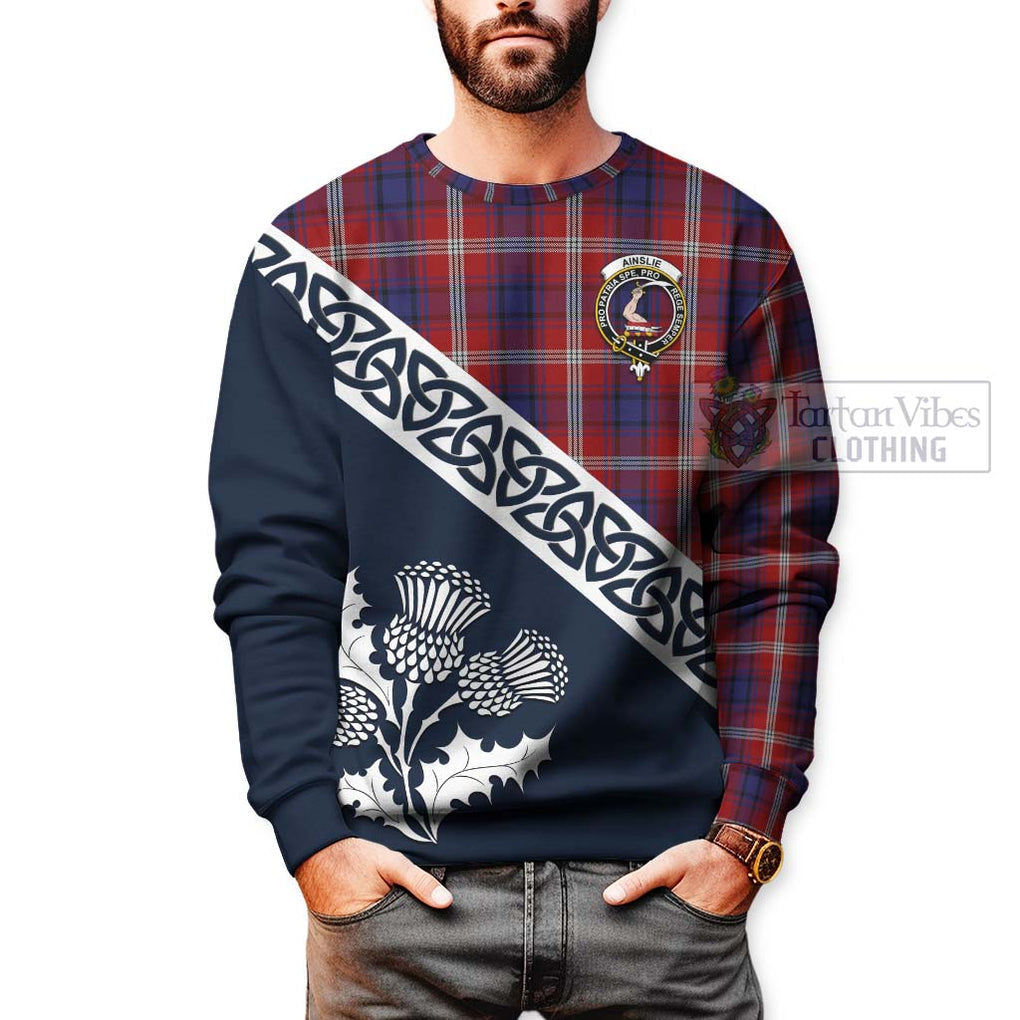 Ainslie Tartan Sweatshirt Featuring Thistle and Scotland Map - Tartan Vibes Clothing