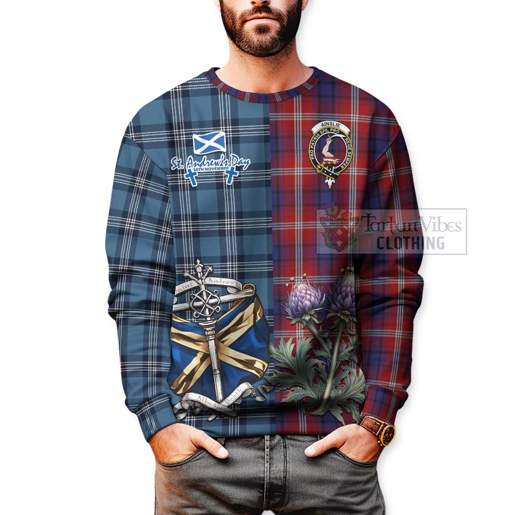 Ainslie Tartan Sweatshirt Happy St. Andrew's Day Half Tartan Style - Tartan Vibes Clothing