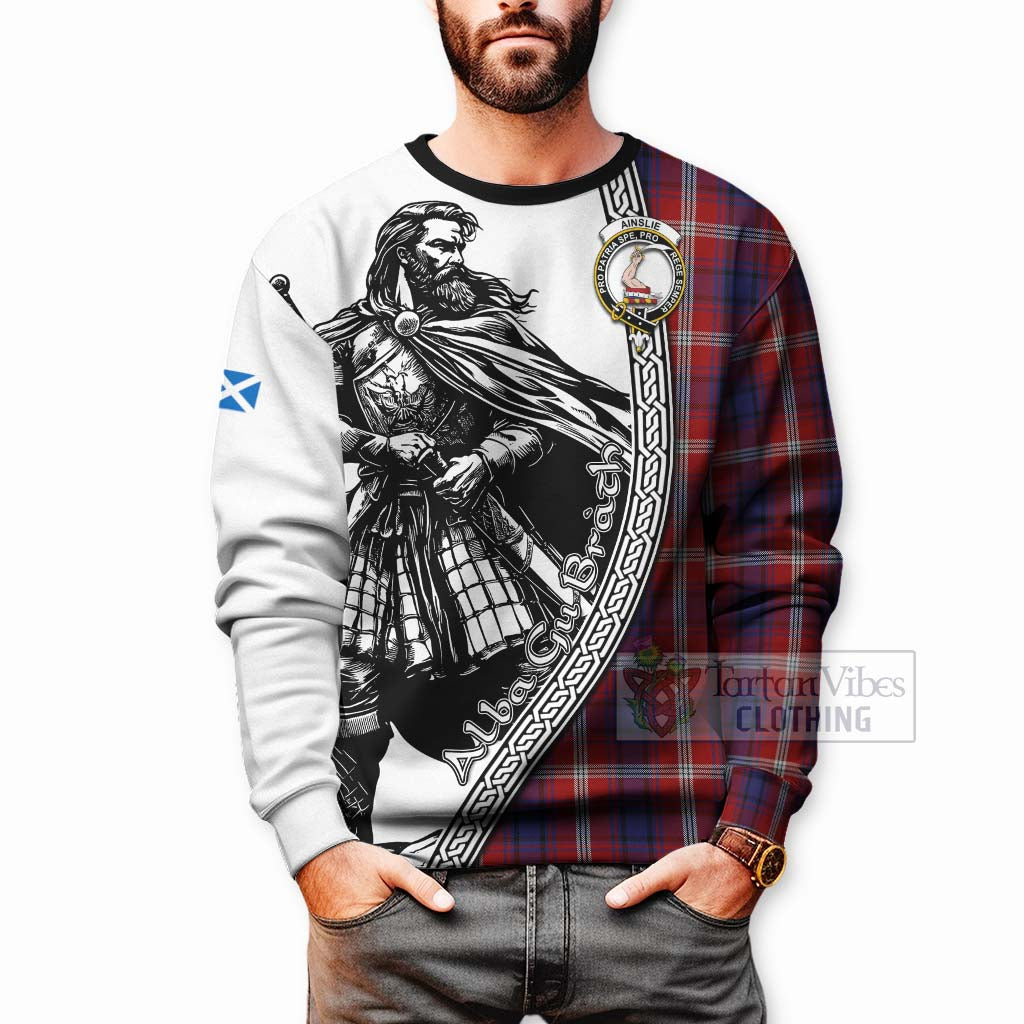 Ainslie Tartan Clan Crest Sweatshirt with Highlander Warrior Celtic Style - Tartan Vibes Clothing
