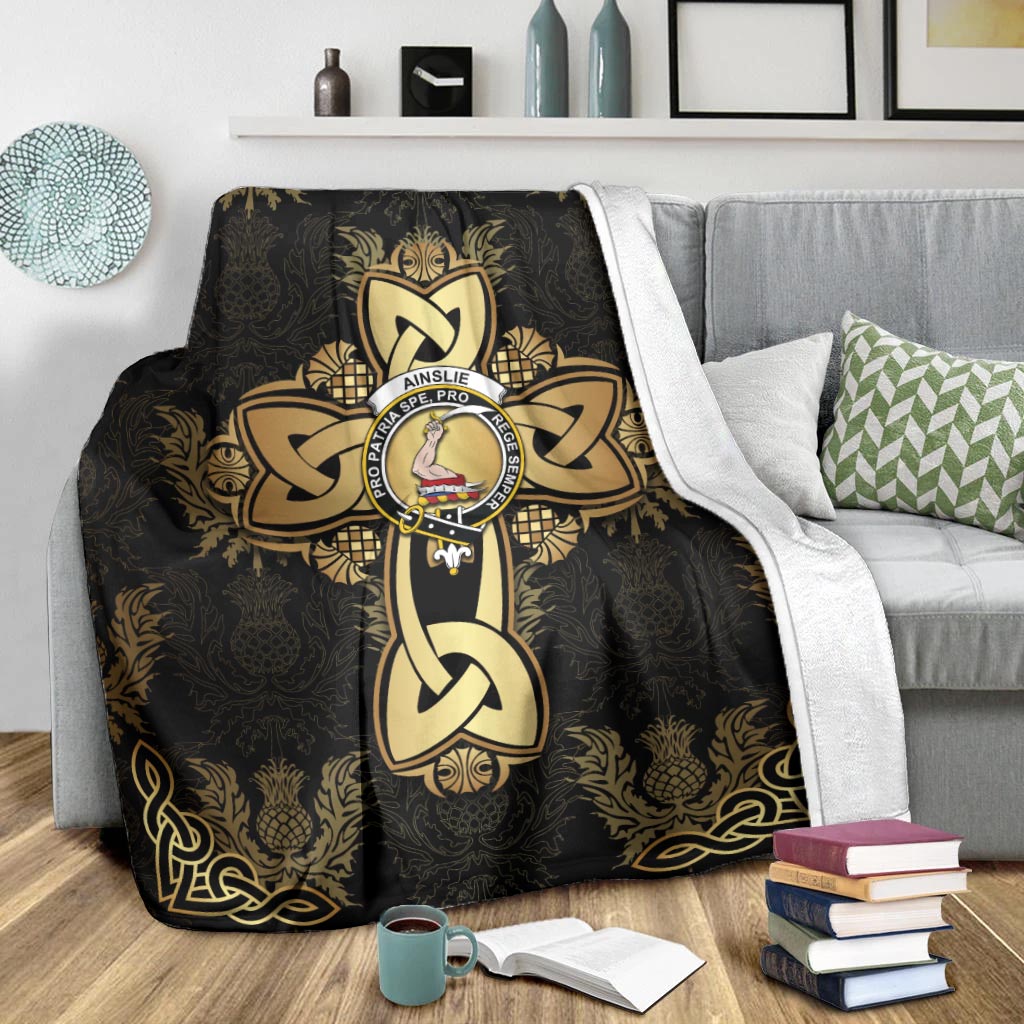 Ainslie Clan Blanket Gold Thistle Celtic Style - Tartanvibesclothing