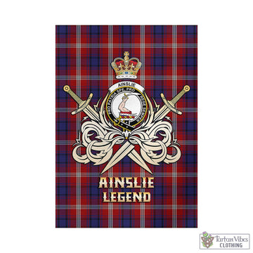 Ainslie Tartan Garden Flag with Clan Crest and the Golden Sword of Courageous Legacy