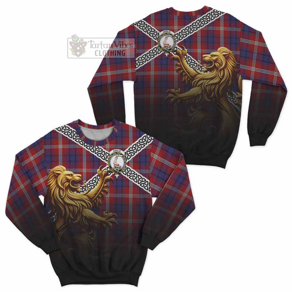 Ainslie Crest Tartan Sweatshirt with Golden Lion Emblem Celtic Style - Tartan Vibes Clothing