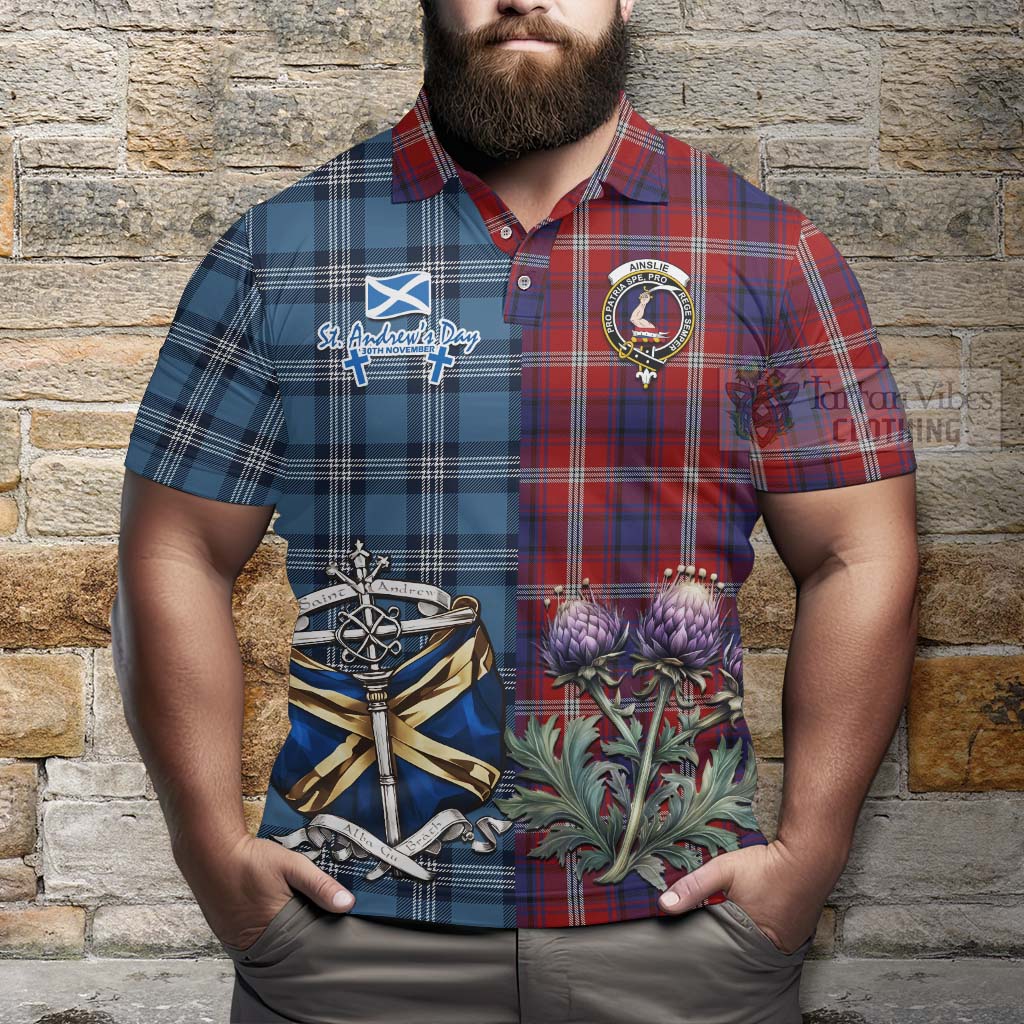 Ainslie Tartan Polo Shirt Happy St. Andrew's Day Half Tartan Style - Tartan Vibes Clothing
