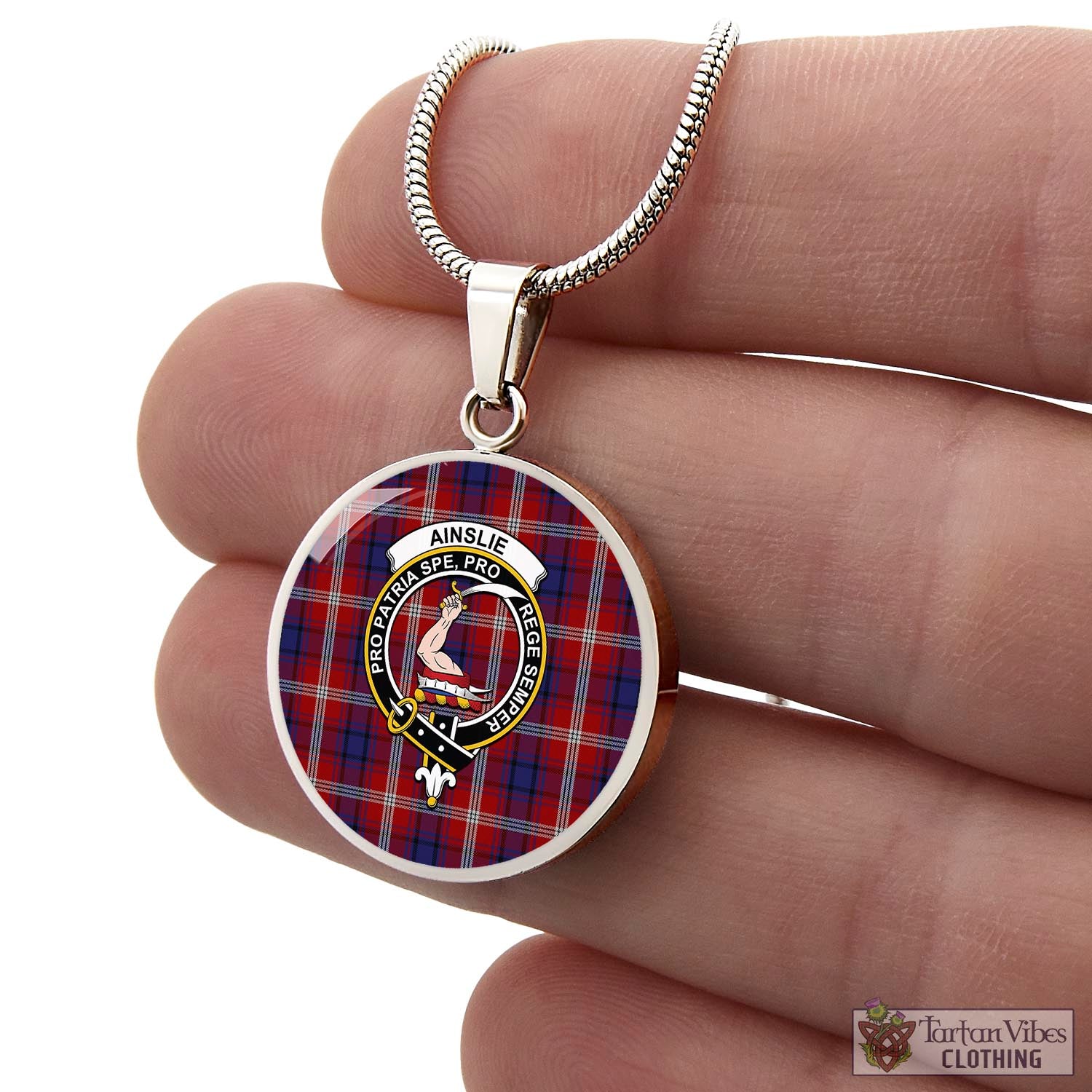 Tartan Vibes Clothing Ainslie Tartan Circle Necklace with Family Crest